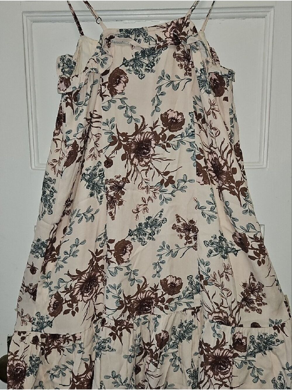 saltwater LUXE Cream Mini Sundress with Brown & Teal Floral Print - Picture 7 of 8